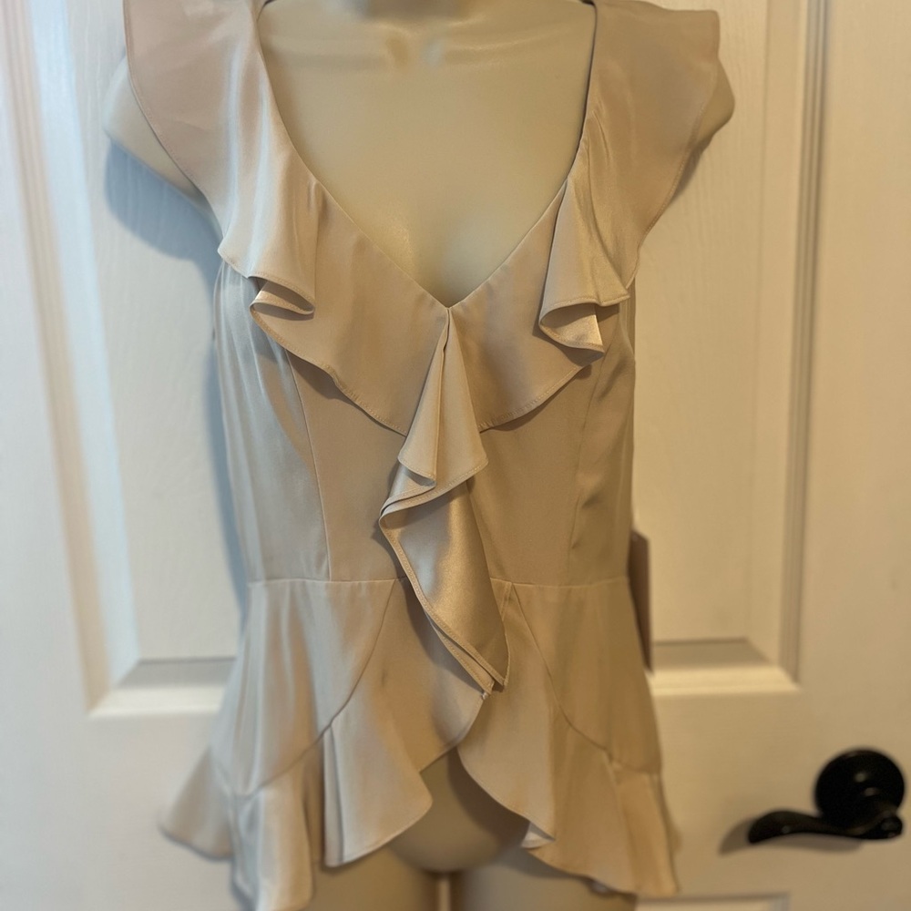 Amanda Uprichard Cream Ruffle Blouse